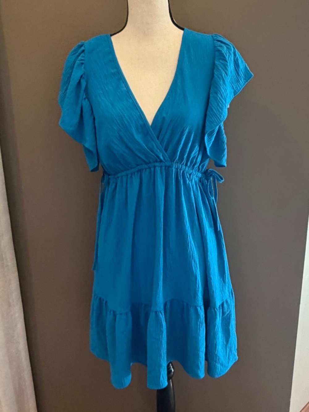 Max Studio V-Neck Tiered Minidress Cobalt Blue, Size Medium